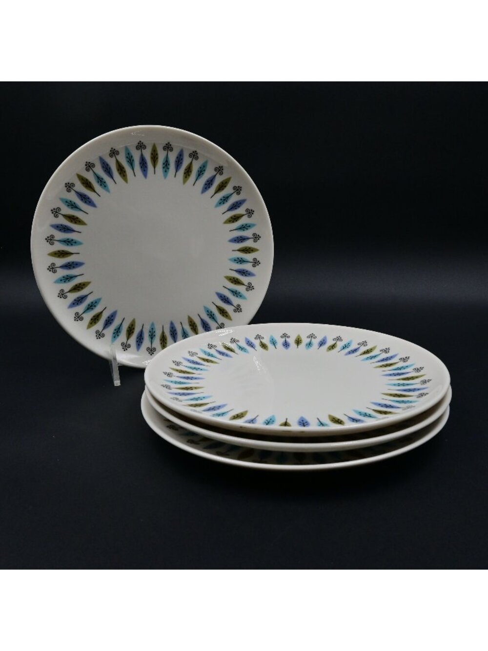 Syracuse China Carefree Nordic 8" Salad Plates Set of 4 Vintage MCM Atomic Leaf